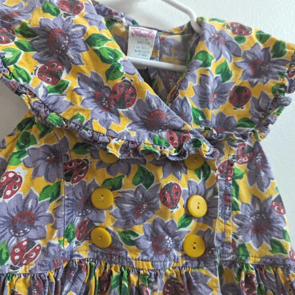 Vtg 90s Young Hearts Dress Hat 5/6 Girls Ladybug Floral - Picture 2 of 6